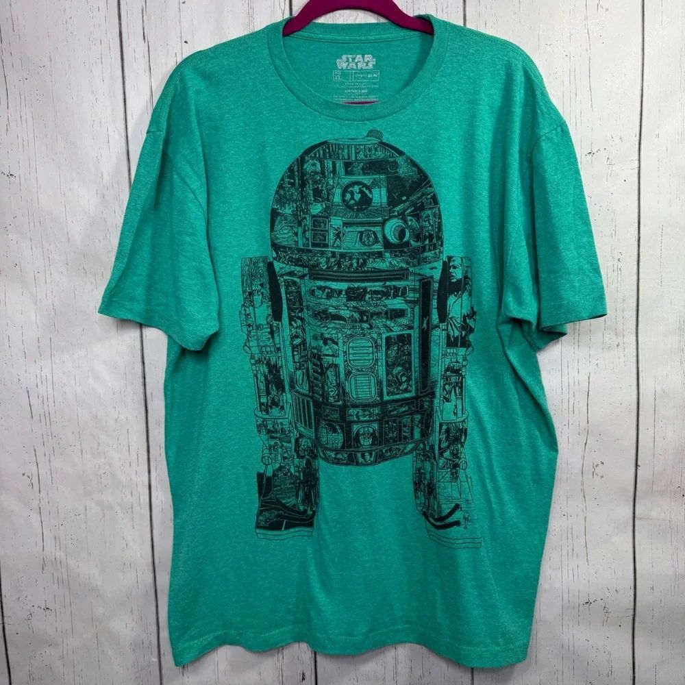 Star Wars R2-D2 Graphic T Shirt Short Sleeve Green Movie Tee Size XL Sci-Fi Fan